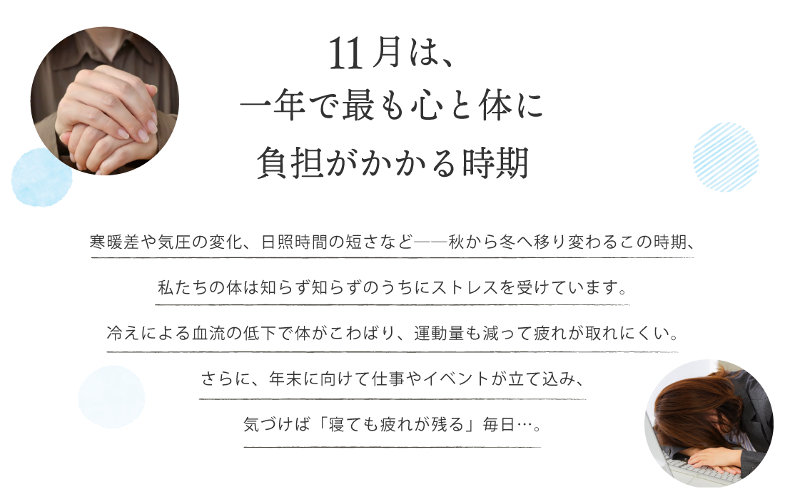 11月は、一年で最も心と体に負担がかかる時期